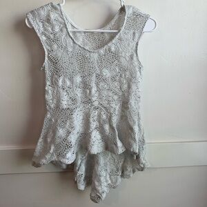 Lovely 153 White Crocheted Short Sleeve Shirt